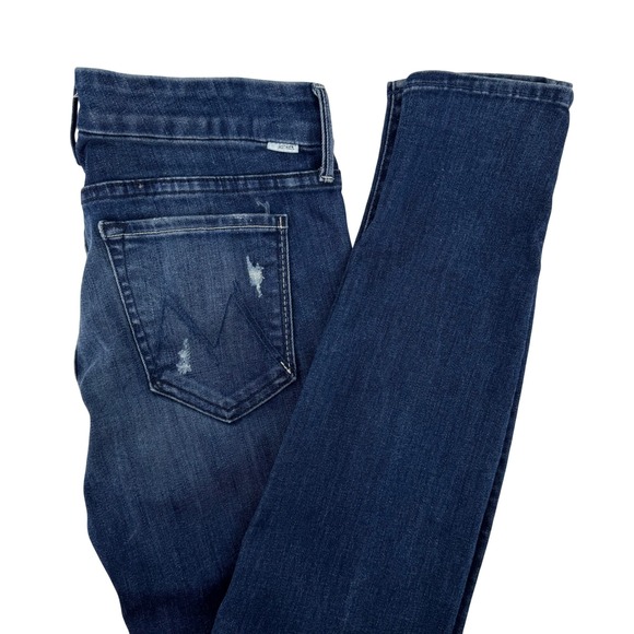 MOTHER Denim - Mother The Looker Skinny Jeans Women 27 Dark Blue Distressed Denim Made in USA